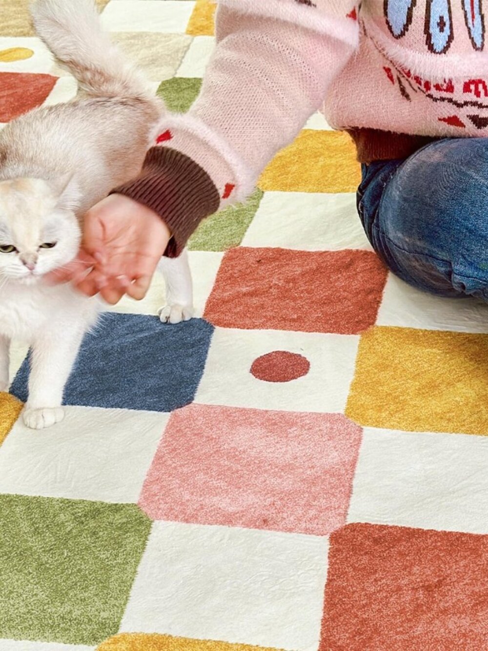 6ft Kids Round Rug Washable Colorful Checkered Classroom Rug - Picture 5 of 8